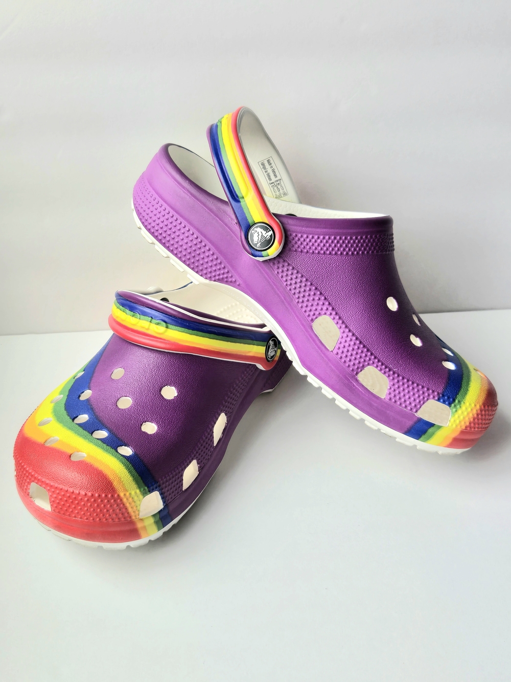 Crocs Ltd Edition Rainbow Purple Classic High Block Clogs Comfort Slip On Shoes - Picture 2 of 8